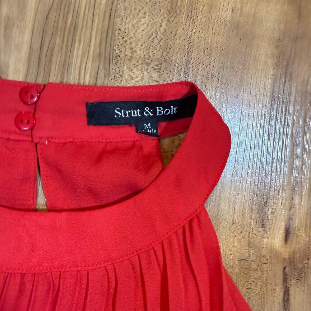 Strut and Bolt Pink and Red Pleated Colorblock Satin Halterneck Mini Dress M - Picture 5 of 7
